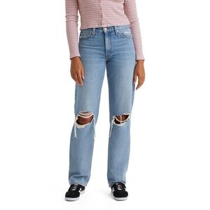 H&M Light Blue Ripped Straight Leg Jeans